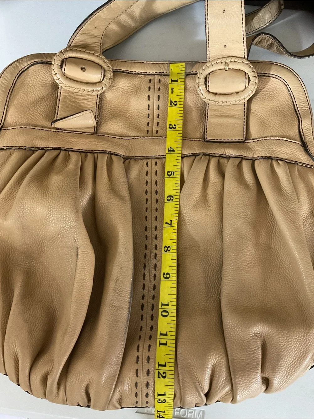 Cole Haan Gathered Leather Shoulder Bag in Beige